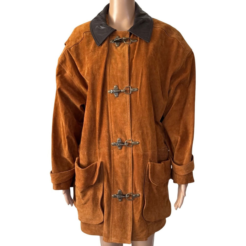 Cedars Brown Suede Leather Barn Coat Toggle Closure Jacket Men's Large